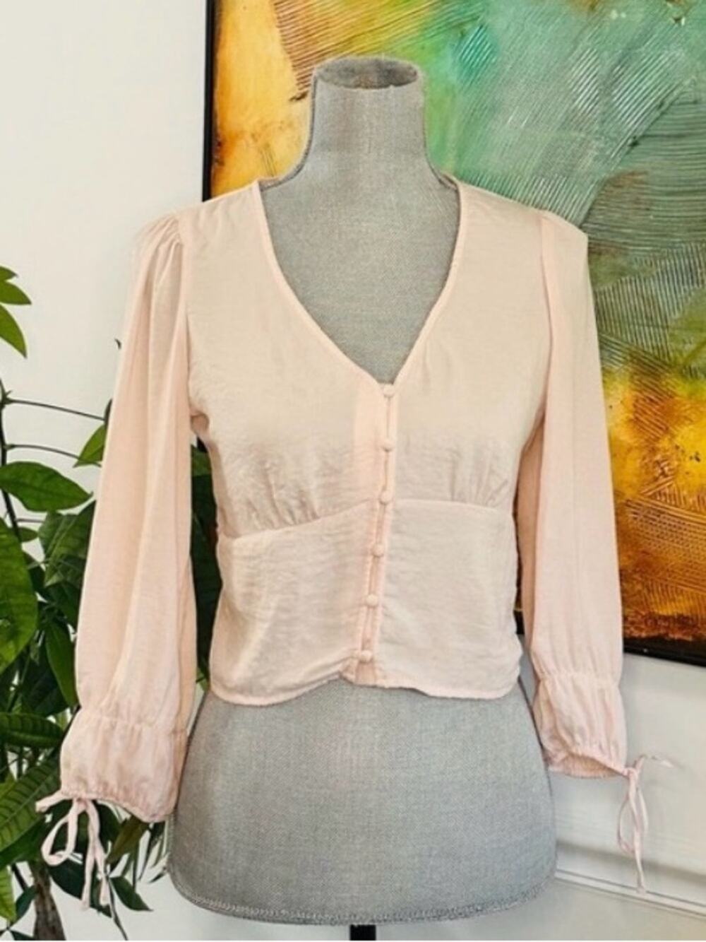 American eagle long sleeve crop top women xsmall soft girl pink coquette ballet